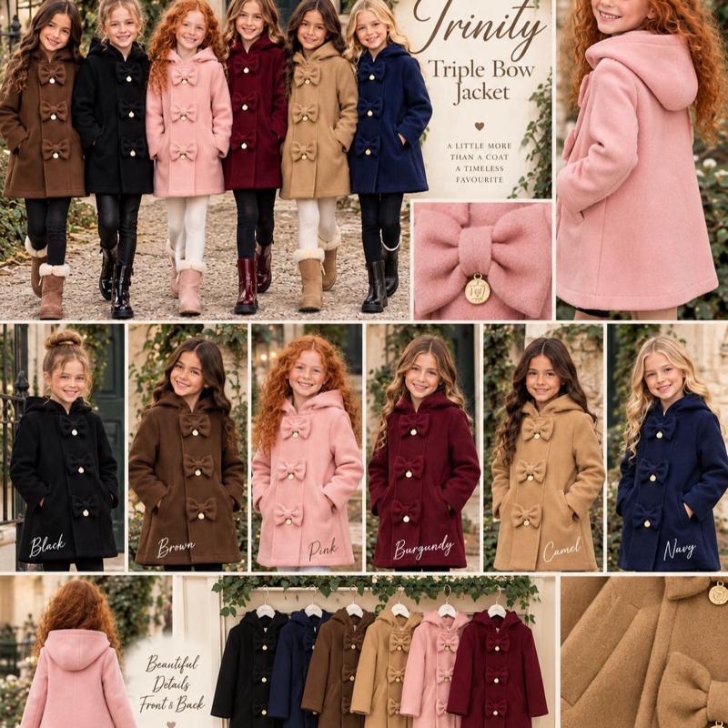Ginger Ivy TRINITY Triple Bow Hooded Jacket for Kids 2-12 Years Lightweight Smart Layered Coat