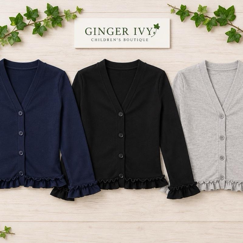 Ginger Ivy CHELSEA Cardigan with Ruffles Feature Trim and Cuff in Soft Cosy Fabric for School Uniform 2-12 Years