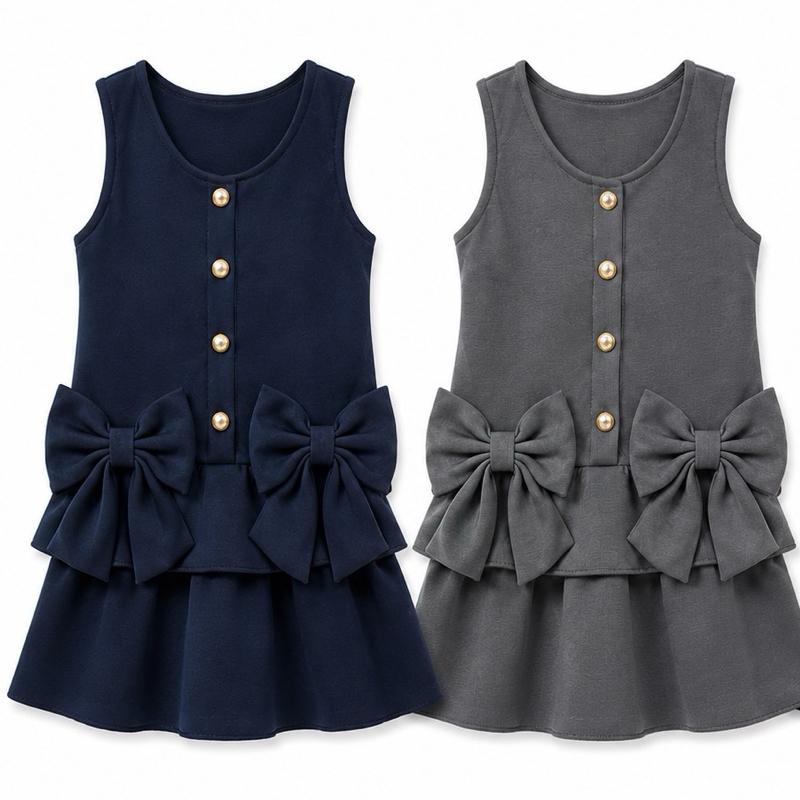 Ginger Ivy: OXFORD buttons and bows drop hem dress age 2-12 years