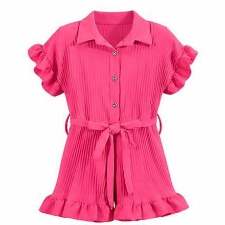 Ginger Ivy VIRAL Pleated Playsuit Polly Outfit - Button Front Tie Belt Design for Summer - Trendy & Versatile All-in-One Piece - Recommended to Size Up