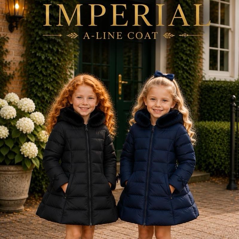 Ginger Ivy IMPERIAL A-Line Coat for Girls - Warm and Stylish Winter Outerwear in Navy and Black DH03