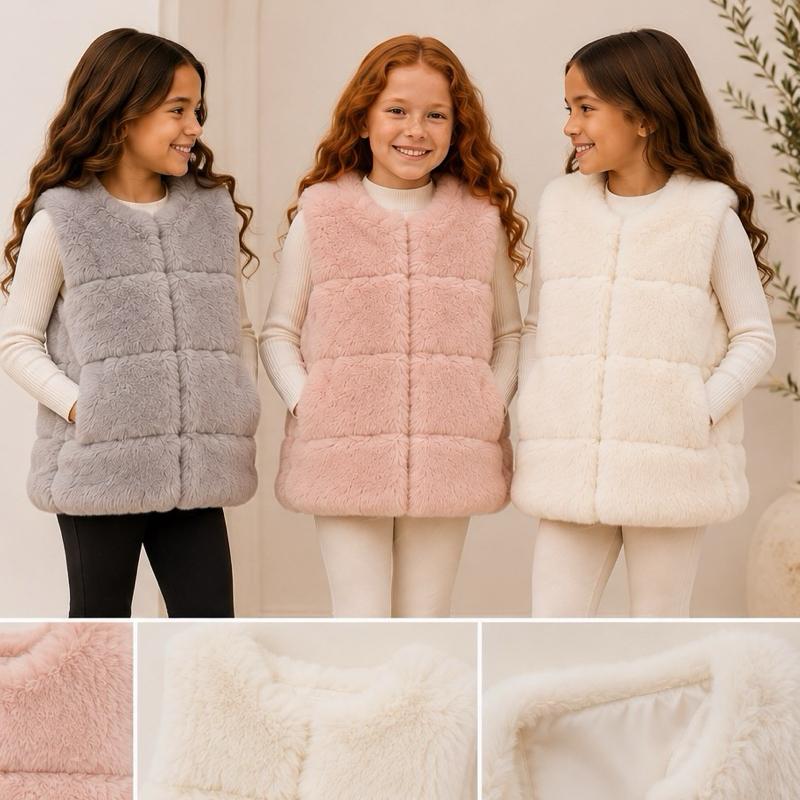 Ginger Ivy: LUXE Faux Fur with sequin panels Gilet with  for Girls - Soft, Stylish, Timeless Design