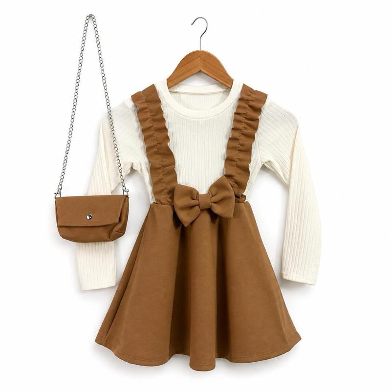 Ginger Ivy: RAVELLO ruffle bow alone dress soft ribbed top Aline skirt 3/4 to 13/14 years
