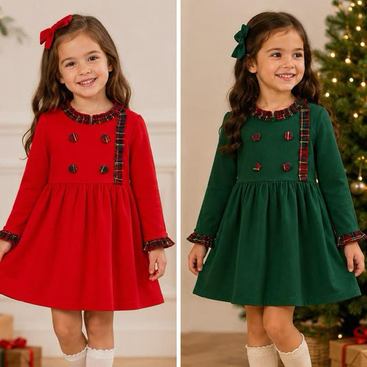 Ginger Ivy: EDINBURGH Classic  dress with tartan trim detailing and feature buttons