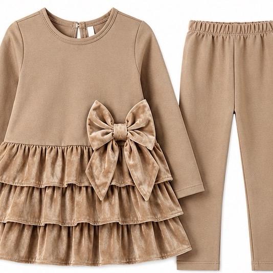 Ginger Ivy: WILLOW layered feature bow lounge leggings set for girls