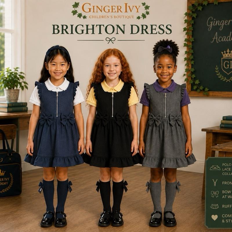 Ginger Ivy Brighton Bow Zip Front Dress for School - Children's Boutique Classic Design