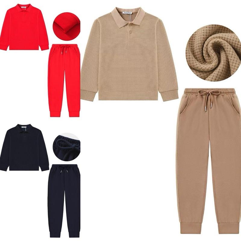 Ginger Ivy WARREN Smart Collar Polo Top & Classic Style Joggers with Waffle Texture Boys Tracksuits
