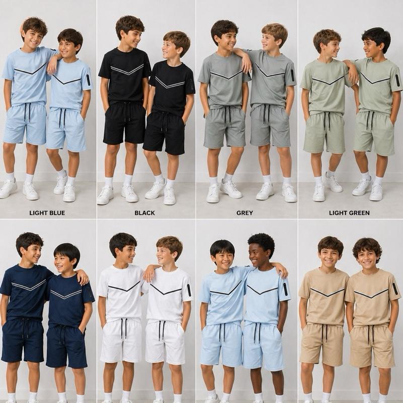 Ginger Ivy: VINNY V arrow feature reflective detailing top and shorts summer outfit for boys 2-14 years KZ3605