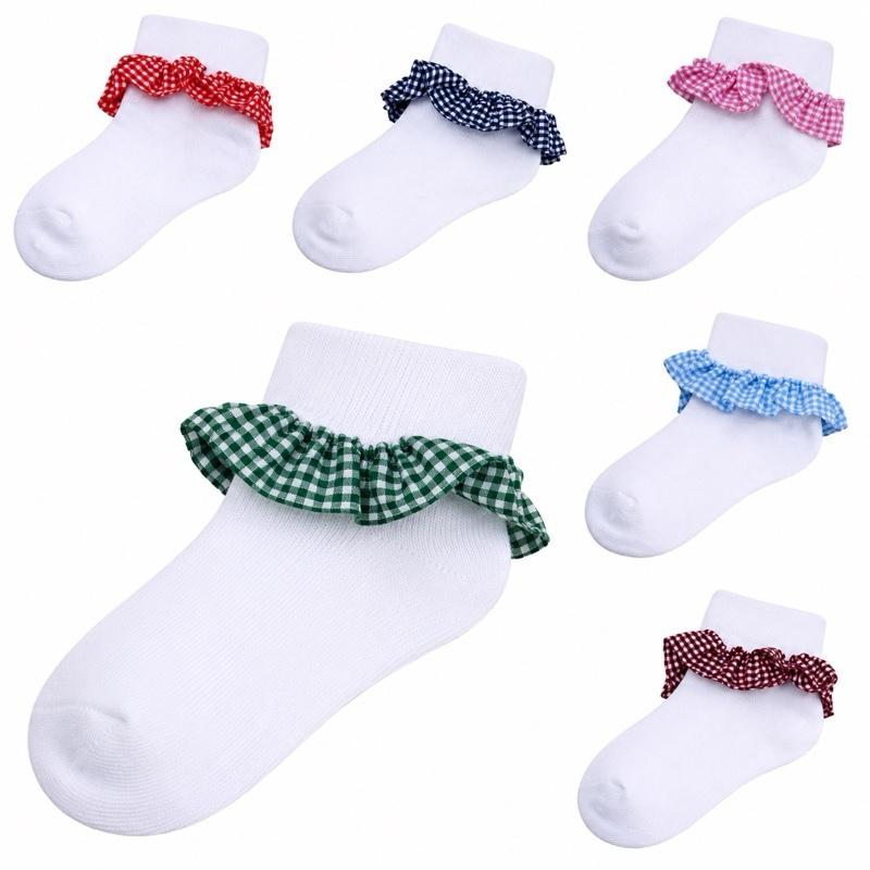 Ginger Ivy Ankle Socks with CHECK FRILLY trim school socks in Various Colors and Patterns for Kids