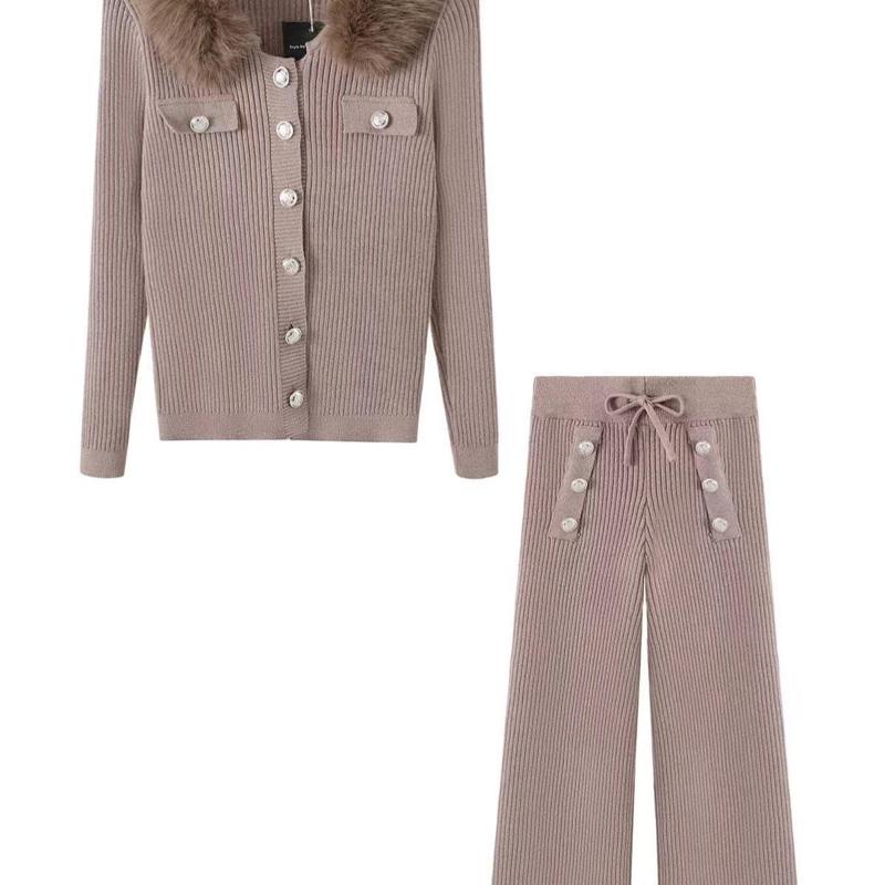 Ginger Ivy: ALEXIS knitted premium cardigan and trousers suit with faux fur collar 3-14 years