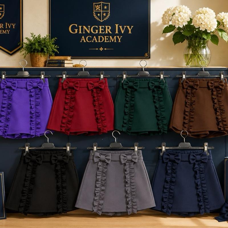 Ginger Ivy CAMBRIDGE SKORT with Ruffles and Bow - Looks Like a Skirt with Short Design for Girls