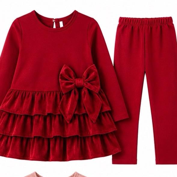 Ginger Ivy: WILLOW layered feature bow lounge leggings set for girls