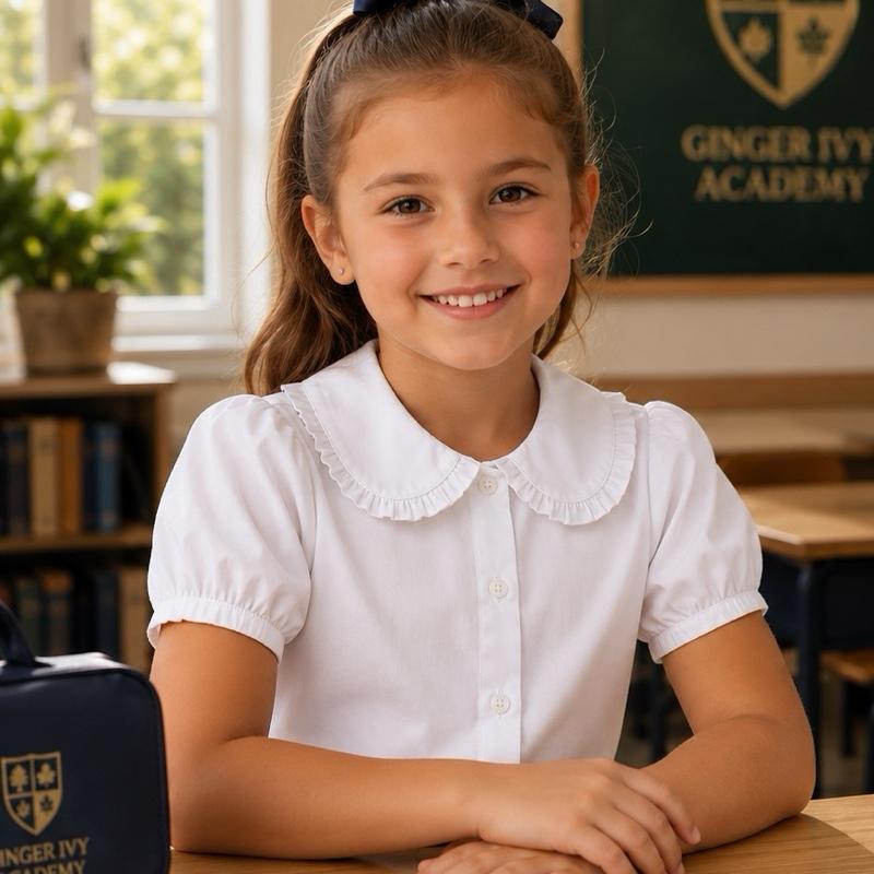 Ginger Ivy: KENSINGTON BLOUSE with Peter Pan pleated trim collar 4-12 years