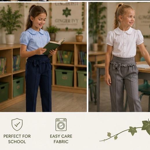 Ginger Ivy: CHESTER slim tapered style trousers with feature bow and ruffle trim