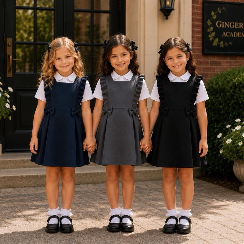 Ginger Ivy RUFFLE Pinafore Girls' School Uniforms with pretty bows