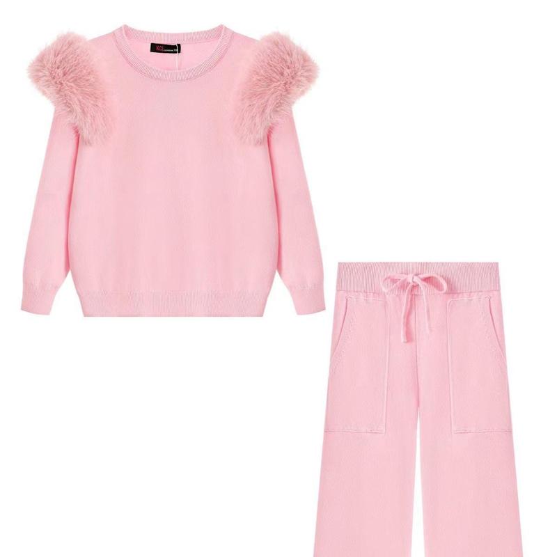 Ginger Ivy: ROXANNE knitted smart faux fur detachable shoulders with wide leg trousers 4-14 years