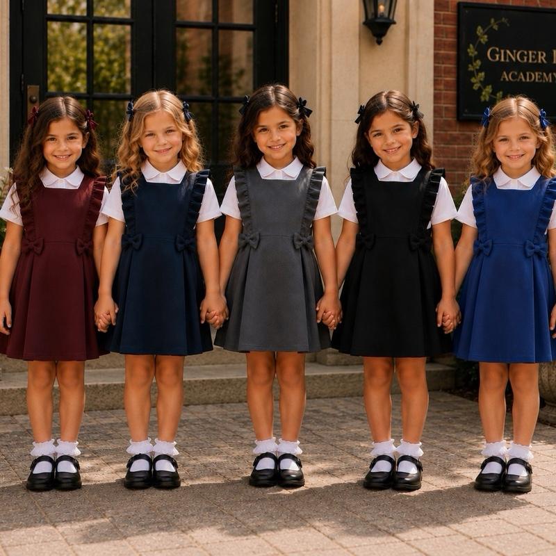 Ginger Ivy RUFFLE Pinafore Girls' School Uniforms with pretty bows