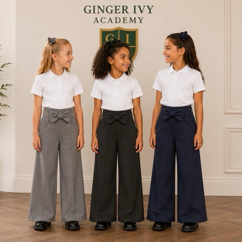 Ginger Ivy WARWICK Bow Wide Leg Trousers for Girls - Stylish and Comfortable School Uniform