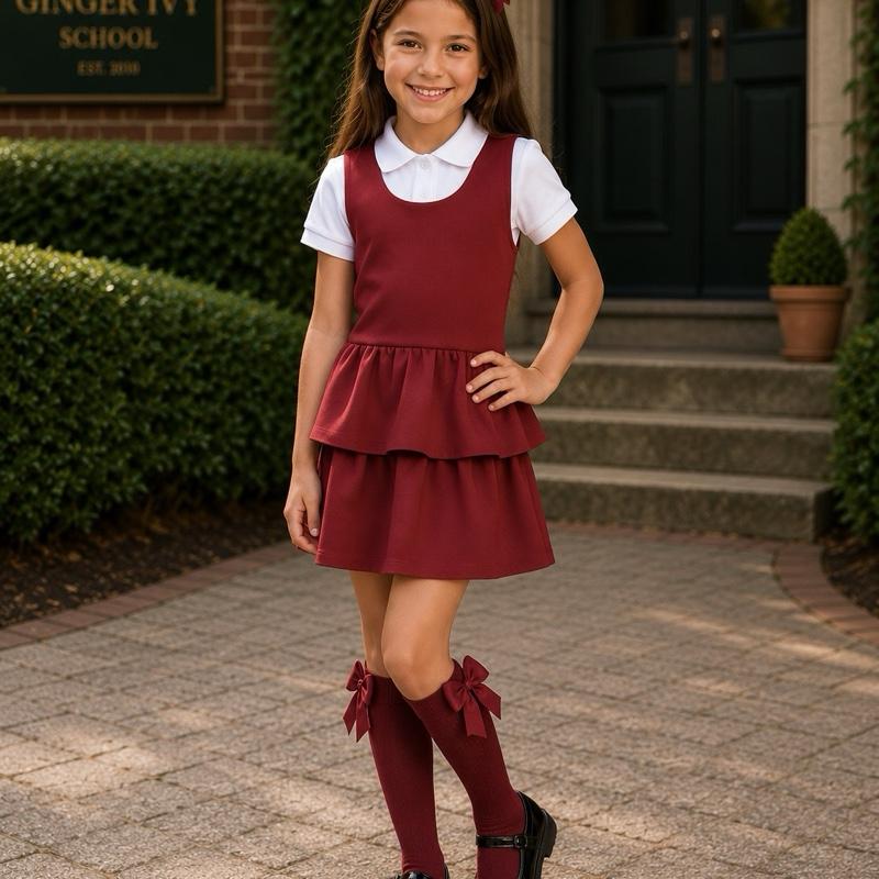 Ginger Ivy Leicester Layer Frilly Drop Hem School Dress for Girls - Perfect for School Uniforms