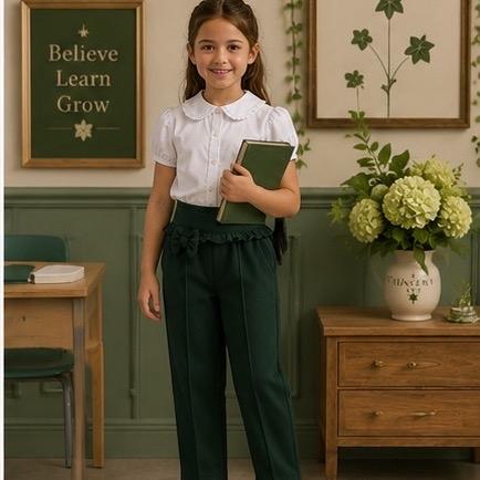Ginger Ivy: CHESTER slim tapered style trousers with feature bow and ruffle trim