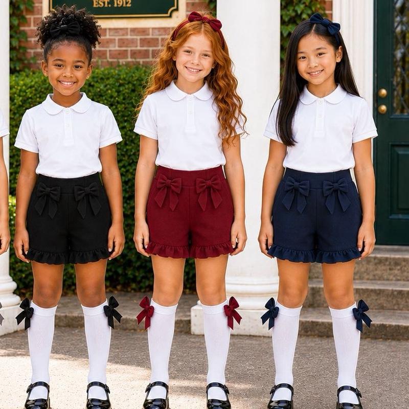 Ginger Ivy BEACON Bow School SHORTs with Double Bows for Girls - Perfect for School Uniforms 2-16 years
