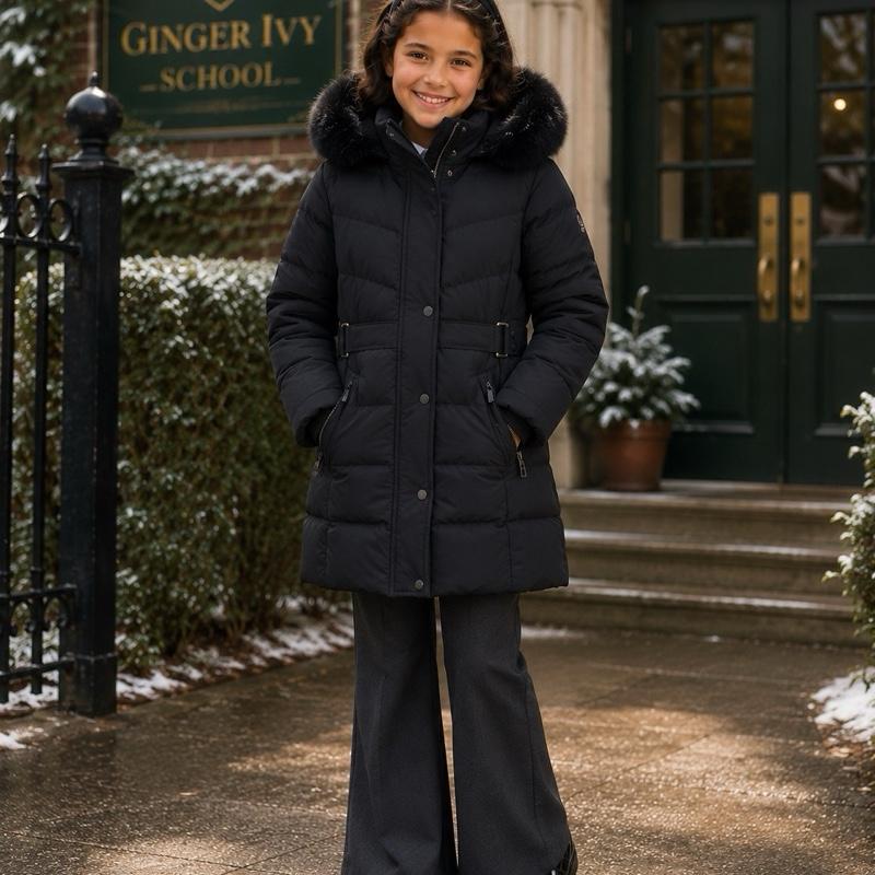 Ginger Ivy: ULTRA Coat detachable faux fur trim hood long in the body winter warm coat (KC02)