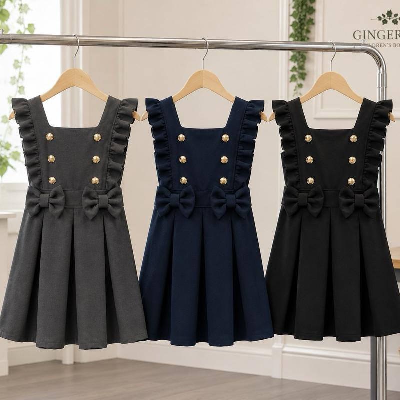 Ginger Ivy: COLCHESTER feature buttons and ruffle details pinafore dress age 4-12 years