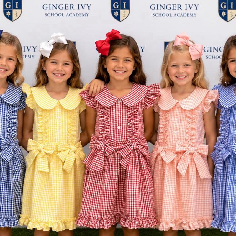 Ginger Ivy: CHECKED Classic ruffles and bows school dress