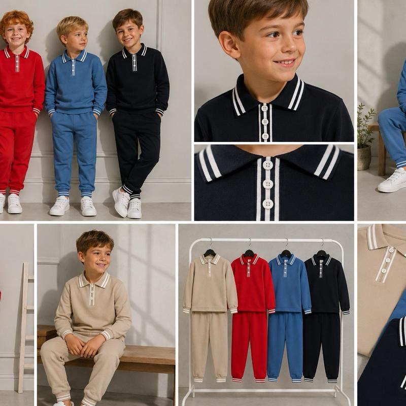 Ginger Ivy: GRAYSON smart boys tracksuit polo long sleeeve top and joggers