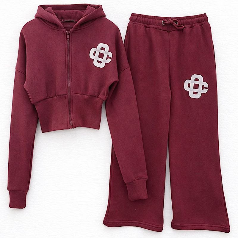 Ginger Ivy CARRINGTON CLUB Wide Leg Tracksuit for Girls - Soft Premium Fabric, Cropped Zip Hoodie, Embroidered Logo, Adjustable Drawcord, Ages 4-14