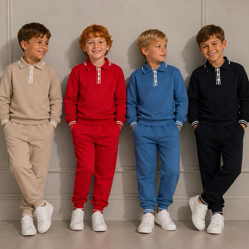 Ginger Ivy: GRAYSON smart boys tracksuit polo long sleeeve top and joggers