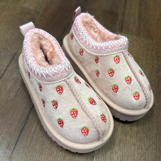 Ginger Ivy: STRAWBERRY pink  winter slipper shoes for indoor and outdoor wear