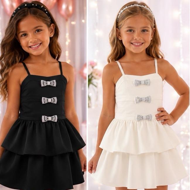 Ginger Ivy Little Glamour Dress with Diamonte Bows and Layered Ruffles for Girls' Special Occasions
