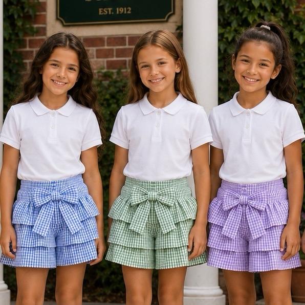 Ginger Ivy: LAYERED Checked Frilly School Shorts for Girls in Vibrant Colors and Patterns Perfect for Schoolwear