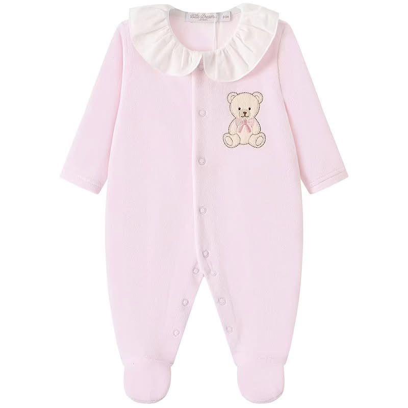 The Teddybear motif velour soft fabric collar feature babygrow romper