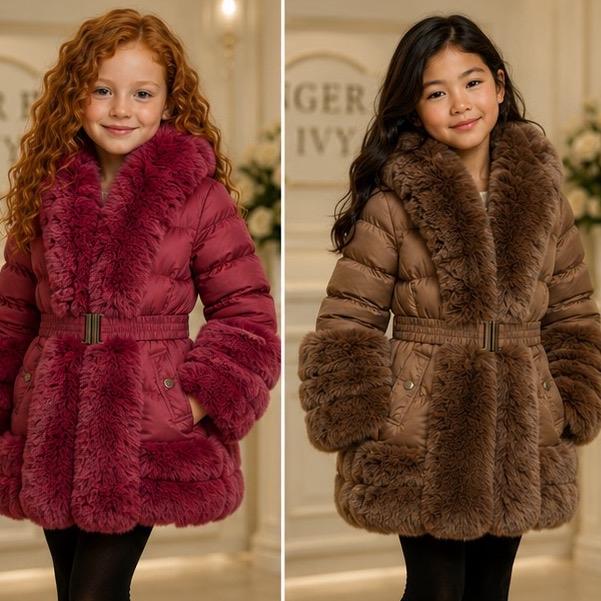 Ginger Ivy: Ultimate Faux Fur Padded Kids Coat - Stylish & Cozy Winter Wear with Pockets for Infants to Juniors - Six Color Options
