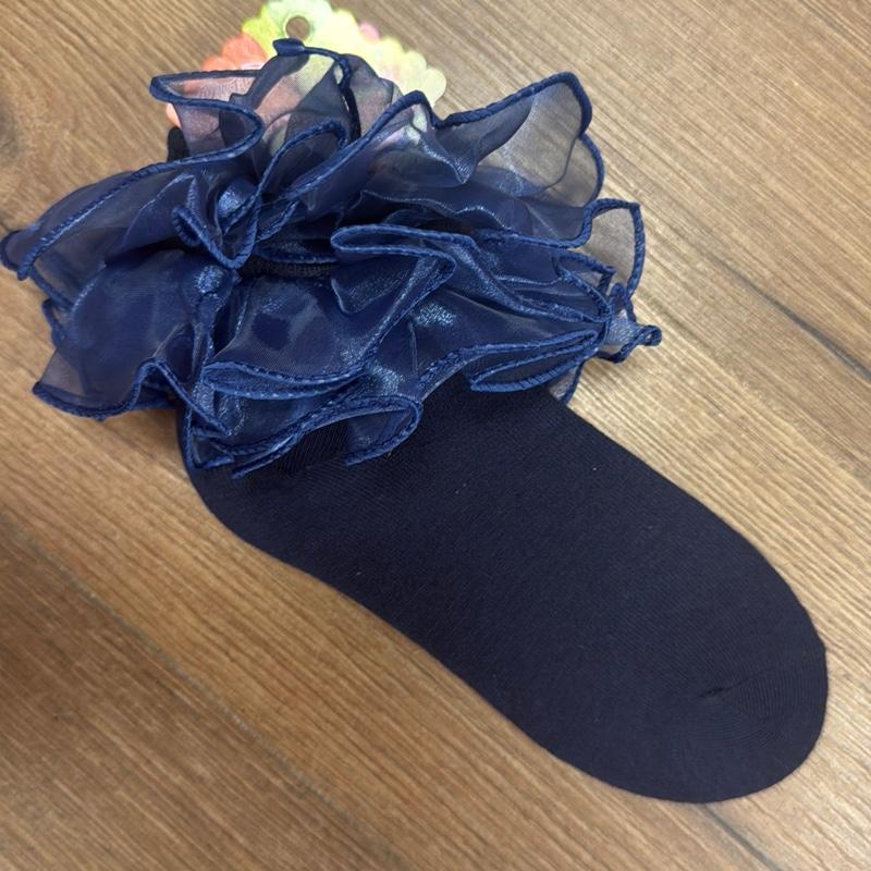 Ginger Ivy Organza Layer Ruffle School Socks in Black Red & Navy for Girls' Fashionable Footwear