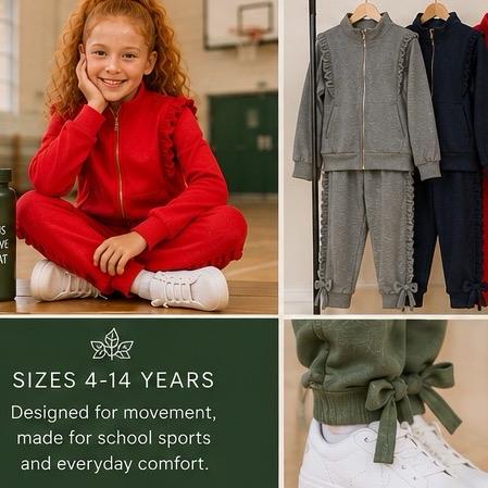 Ginger Ivy: DERBY ruffle design details funnel neck tracksuit with feature bows