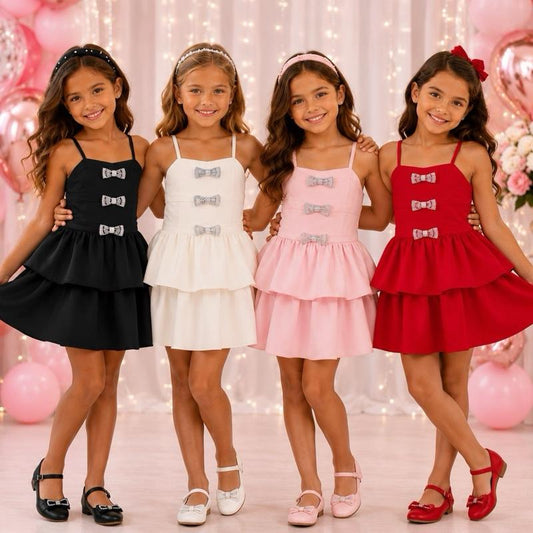 Ginger Ivy Little Glamour Dress with Diamonte Bows and Layered Ruffles for Girls' Special Occasions