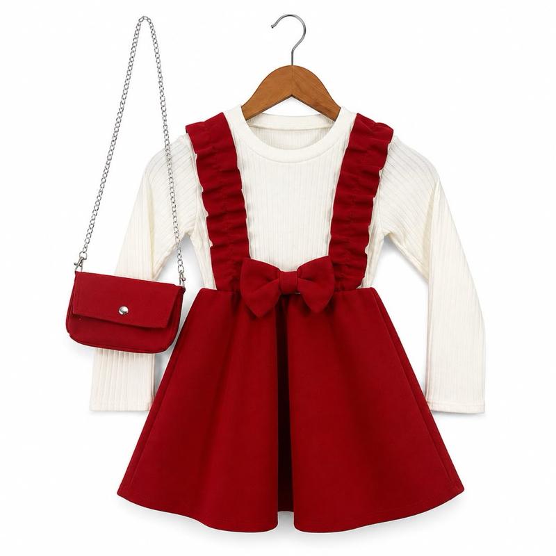Ginger Ivy: RAVELLO ruffle bow alone dress soft ribbed top Aline skirt 3/4 to 13/14 years