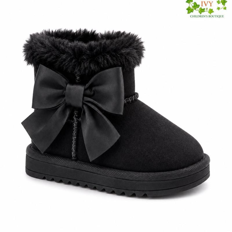 Ginger Ivy WINTER Cozy Warm Bow Boots for Kids - Soft Faux Fur Lining & Adorable Bow Design - Perfect for Cold Weather (7625)