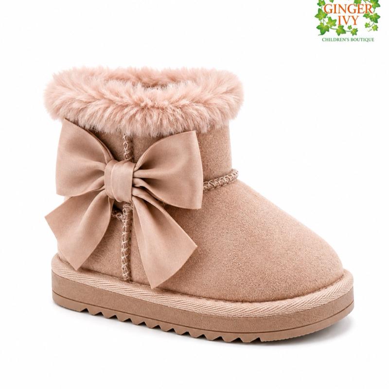 Ginger Ivy WINTER Cozy Warm Bow Boots for Kids - Soft Faux Fur Lining & Adorable Bow Design - Perfect for Cold Weather (7625)