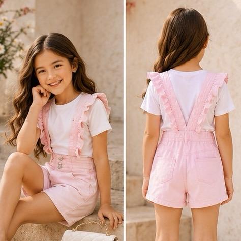 Ginger Ivy: Ruffle DUNGAREES high waisted shorts adjustable straps (recommended to size up)