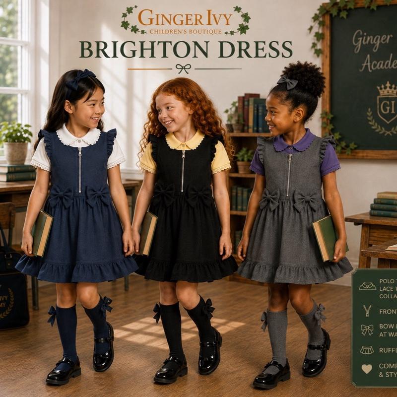 Ginger Ivy Brighton Bow Zip Front Dress for School - Children's Boutique Classic Design