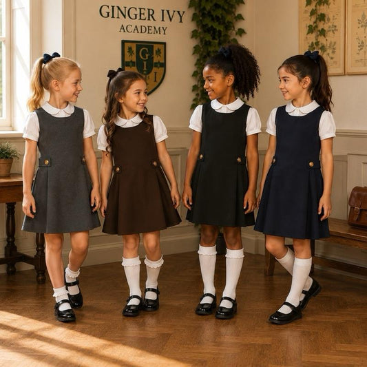 Ginger Ivy ASCOT Feature Side Button Classic Smart School Pinafore Dress for Girls