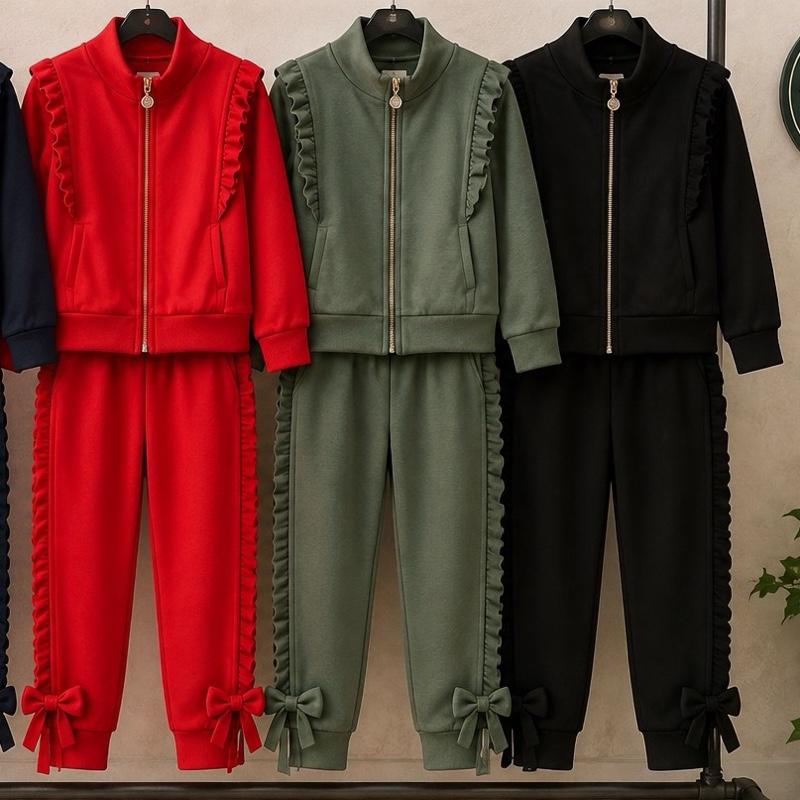 Ginger Ivy: DERBY ruffle design details funnel neck tracksuit with feature bows