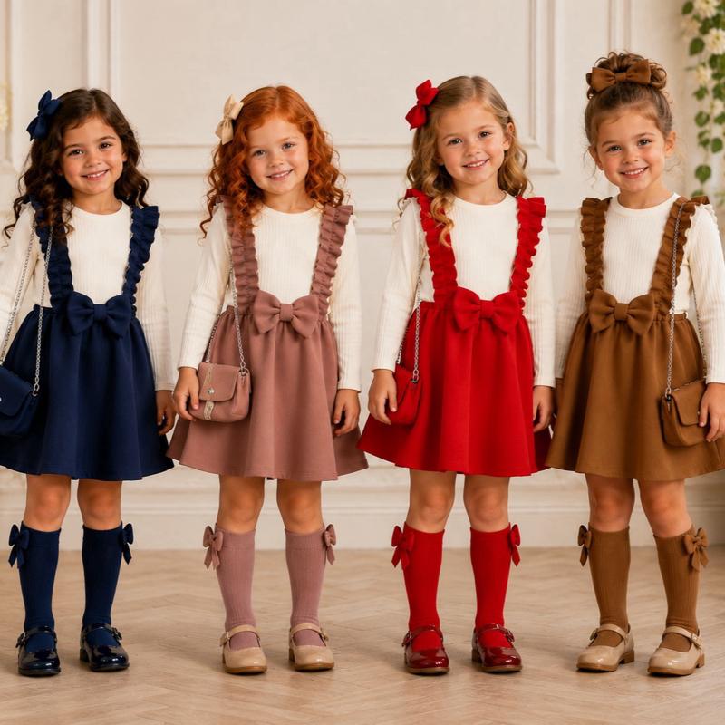 Ginger Ivy: RAVELLO ruffle bow alone dress soft ribbed top Aline skirt 3/4 to 13/14 years