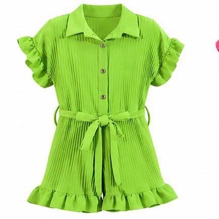 Ginger Ivy VIRAL Pleated Playsuit Polly Outfit - Button Front Tie Belt Design for Summer - Trendy & Versatile All-in-One Piece - Recommended to Size Up