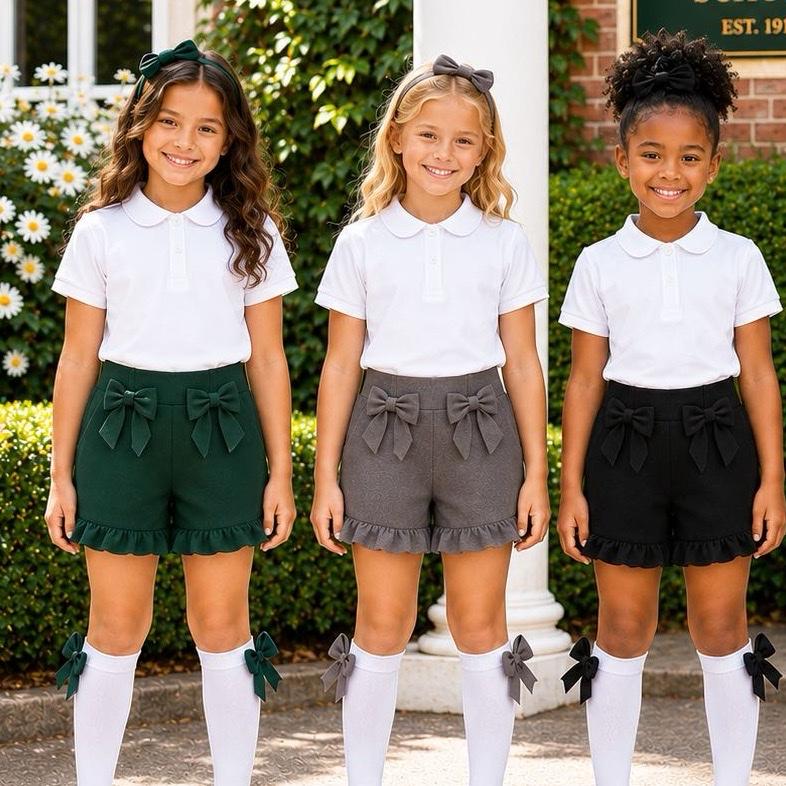Ginger Ivy BEACON Bow School SHORTs with Double Bows for Girls - Perfect for School Uniforms 2-16 years
