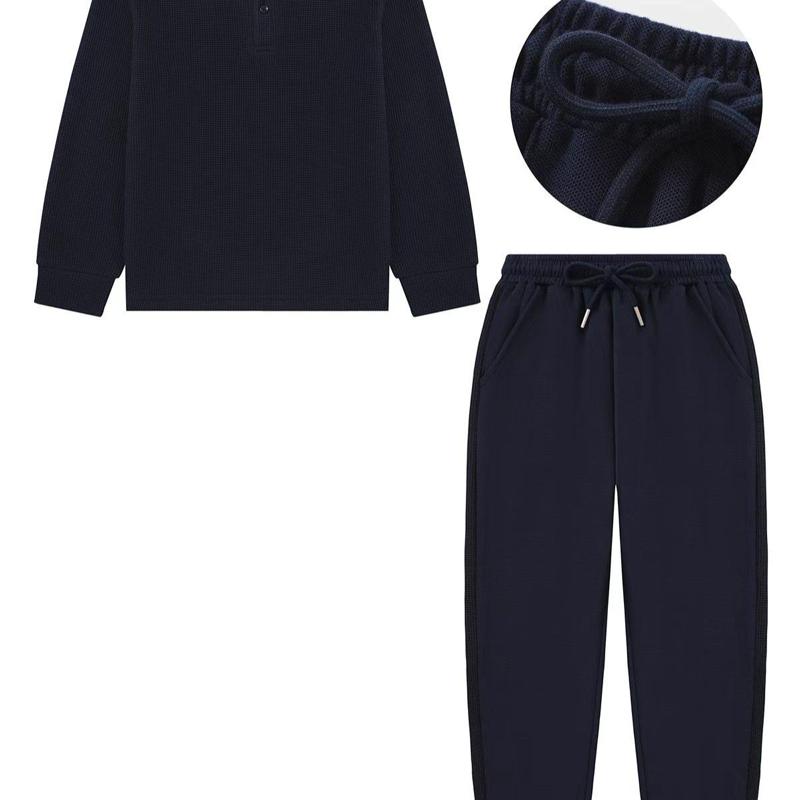 Ginger Ivy WARREN Smart Collar Polo Top & Classic Style Joggers with Waffle Texture Boys Tracksuits